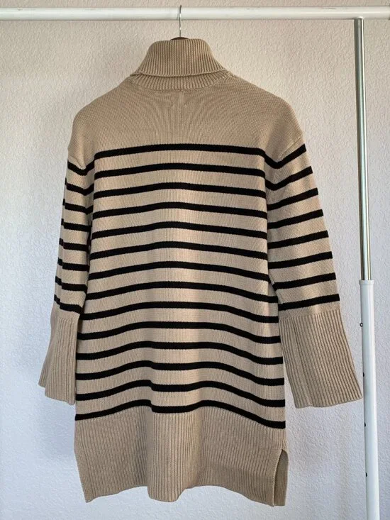 Gap Stripe Mini Sweater Dress – Camel Tan & Black – 100% Cotton – Size M – NWT - Picture 3 of 7
